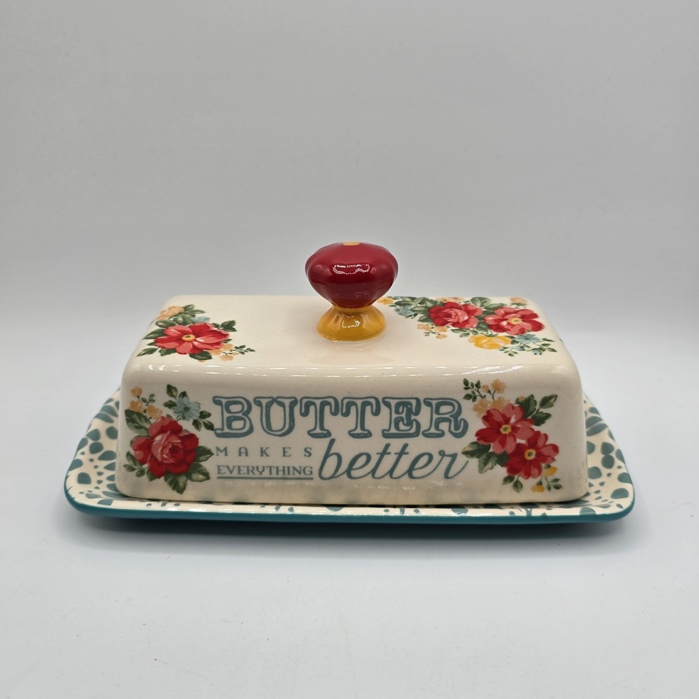 THE PIONEER WOMAN "BUTTER MAKES EVERYTHING BETTER FLORAL FARMHOUSE BUTTER DISH